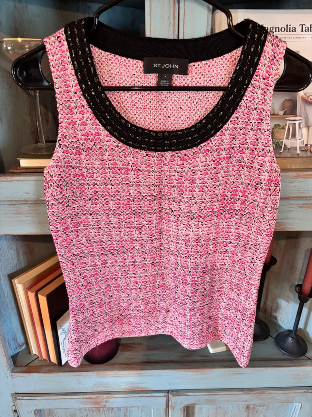 St. John Pink and Black Sleeveless Knit Shell